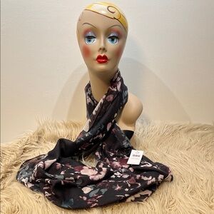 J. Jill Black Floral Lightweight eternity Scarf with Pink and Cream Accents
